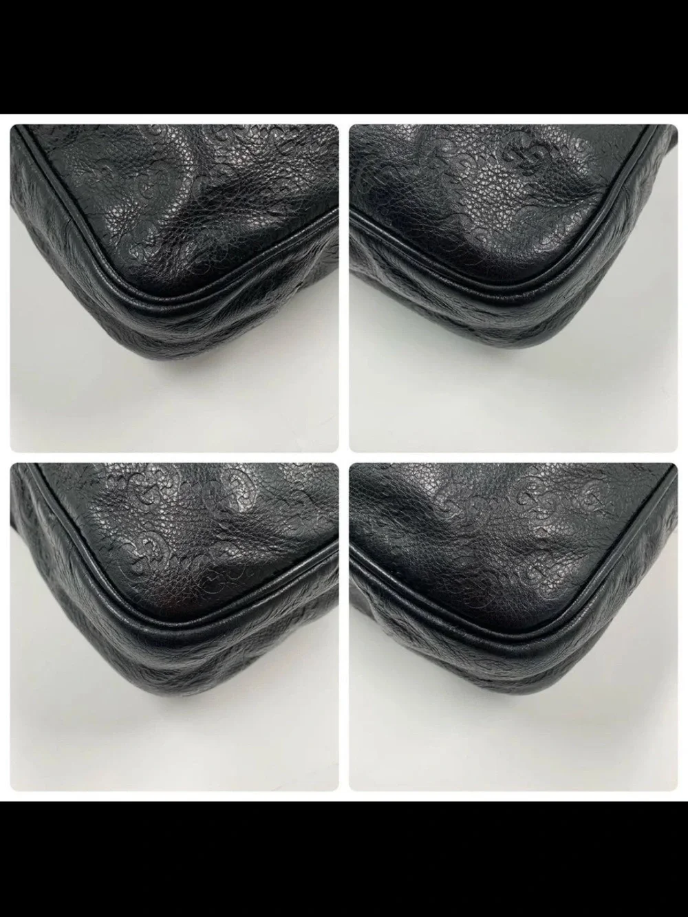 Gucci Black Embossed Leather Messenger Bag with Gold Hardware